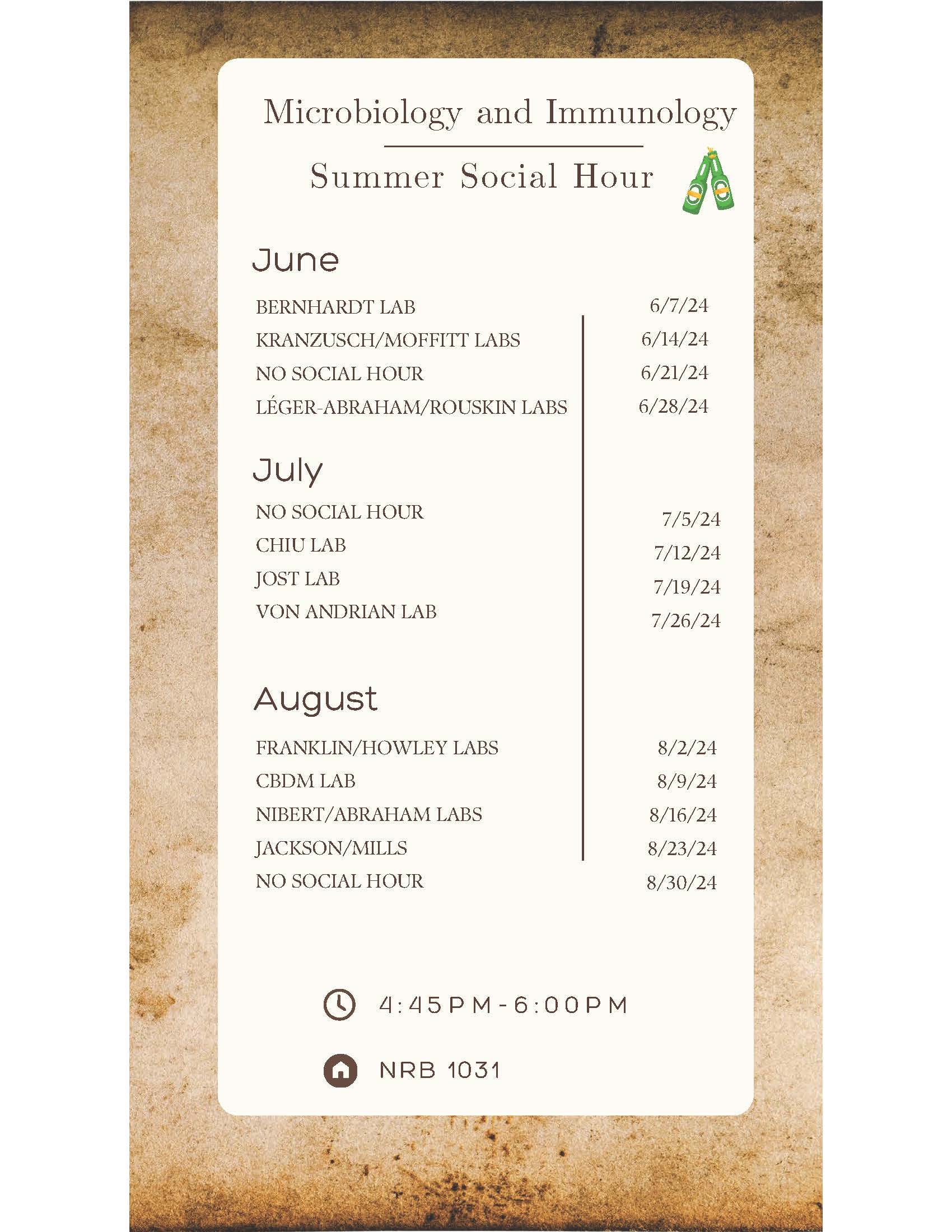 social hour schedule